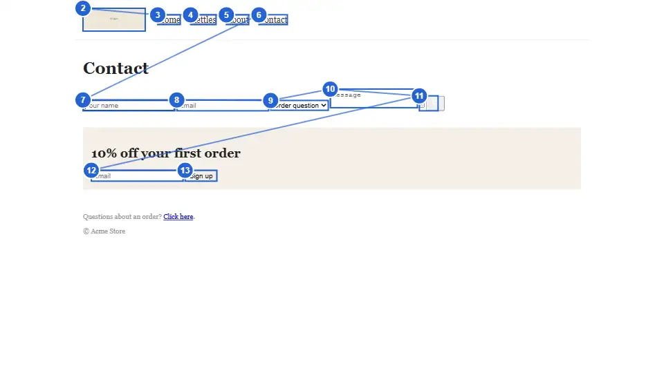Numbered keyboard stops on /contact.html